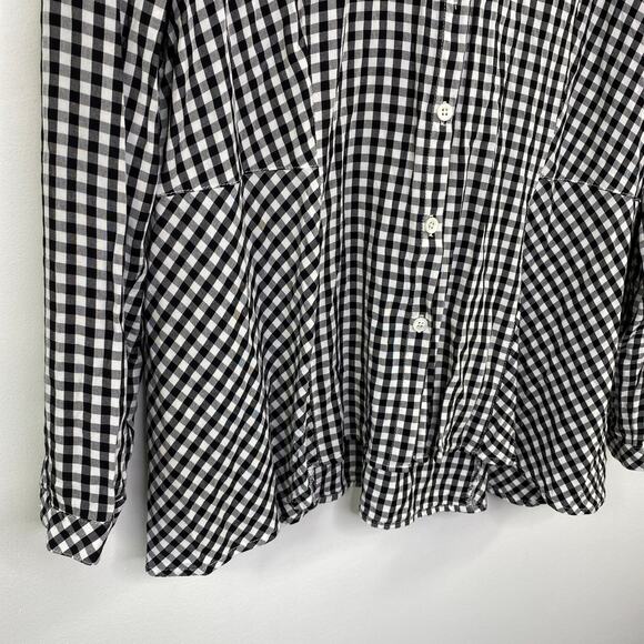 J Jill Black White Checkered Button Down Long Sleeve Shirt Women M Collar Casual - Picture 3 of 8